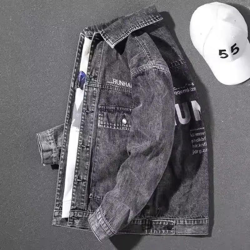 

Retro American Waed Design Versatile Workwear Denim Jaet Faionable Match All Cotton Polyester Spring Autumn Jaet