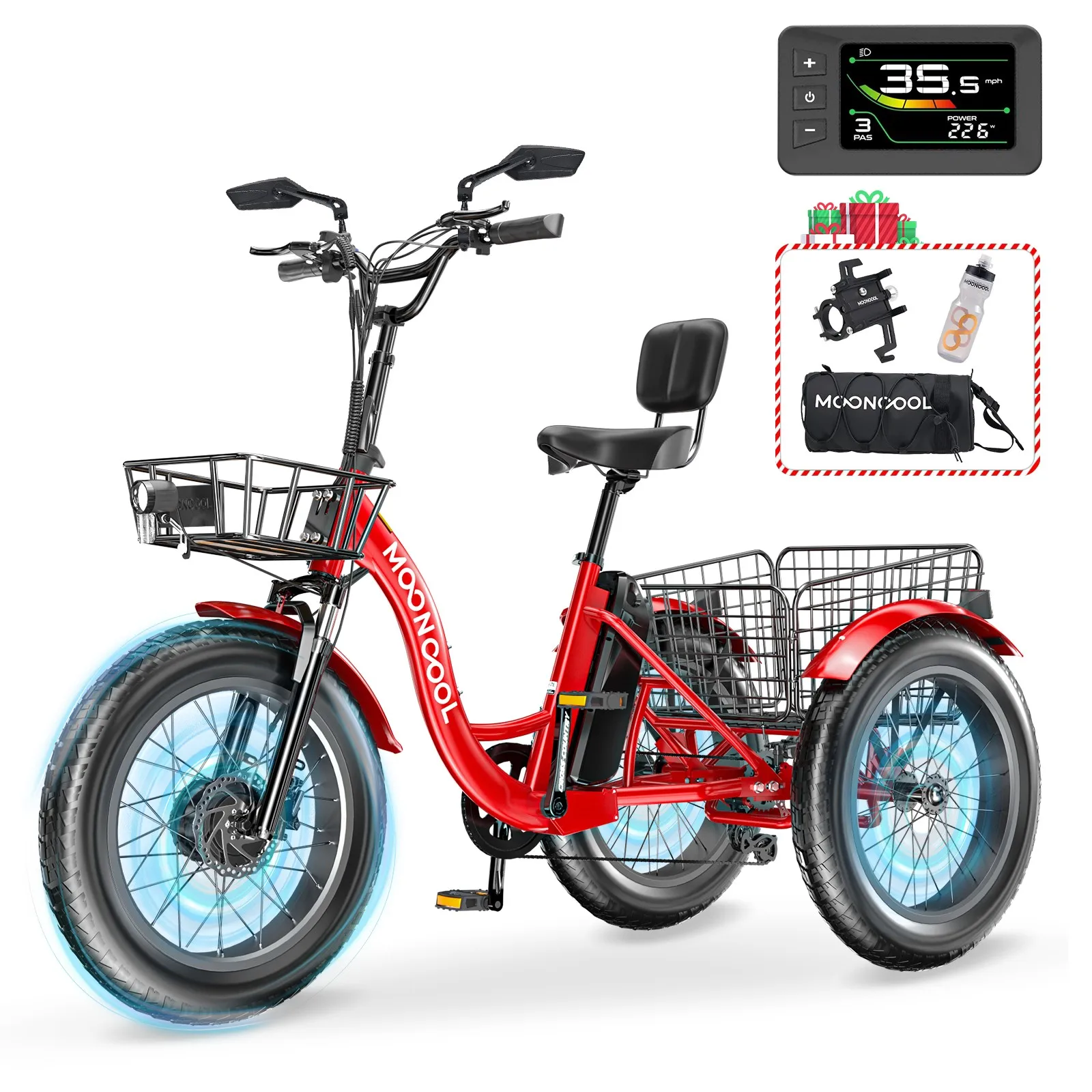 20" Electric Trike Tricycle Fat Tire Electric Trike E-Bike Peak 1000W image 3