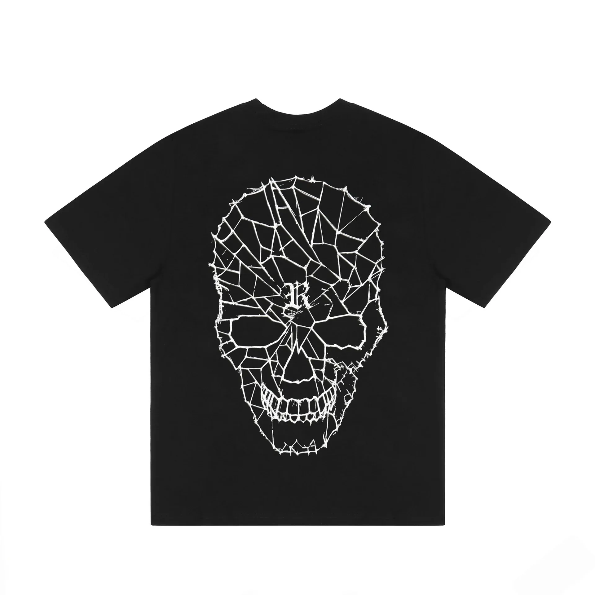 2024 REVENGE Spider Web Printed Letter Skull Head XXX Black Round Neck Short Sleeved T-shirt for Men's Summer