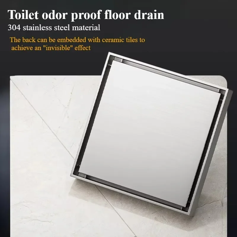 Invisible floor drain with tiles in the bathroom, 304 stainless steel deodorant floor drain