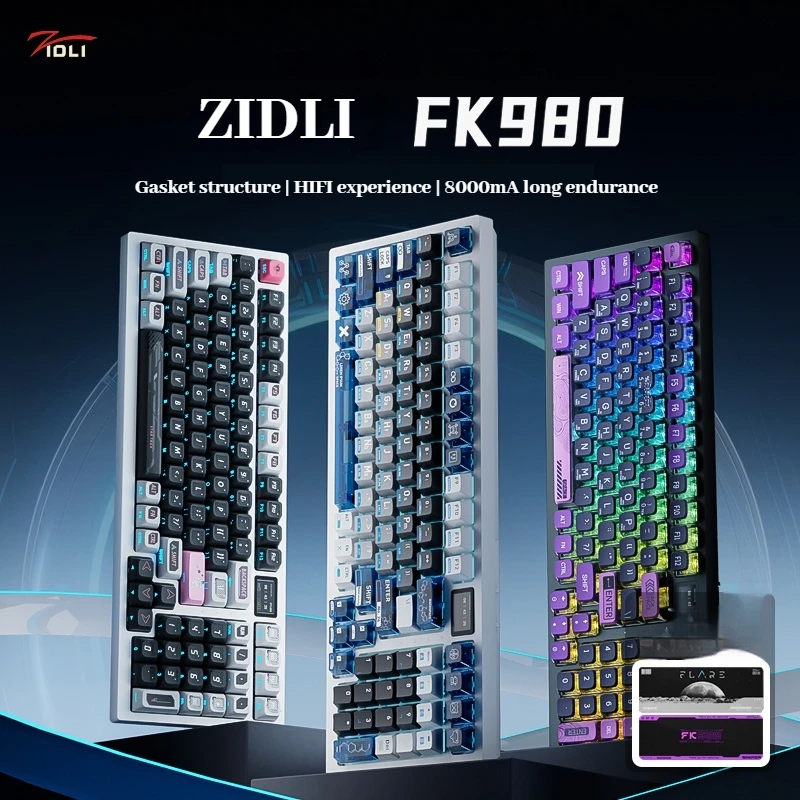 ZIDLI  FK980 gaming Keyboard Wireless Bluetooth thri-mode RGB 99key Hot Plug E-sports Game Mechanical Keyboard Magnetic Power