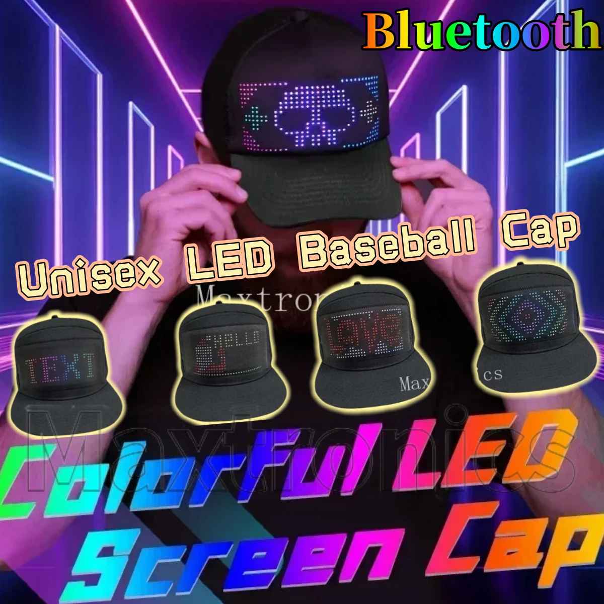 

Bluetooth Unisex LED Baseball Cap 5V Rechargeable APP Programmable Hip Hop Led Cap LED Scrolling DIY Display Board Snapback Hat