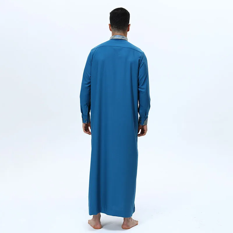 Vestaglie musulmane da uomo Medio Oriente Arabo Abbigliamento islamico Risvolto ricamato di fascia alta Jubba Thobe Tinta unita Abiti lunghi larghi