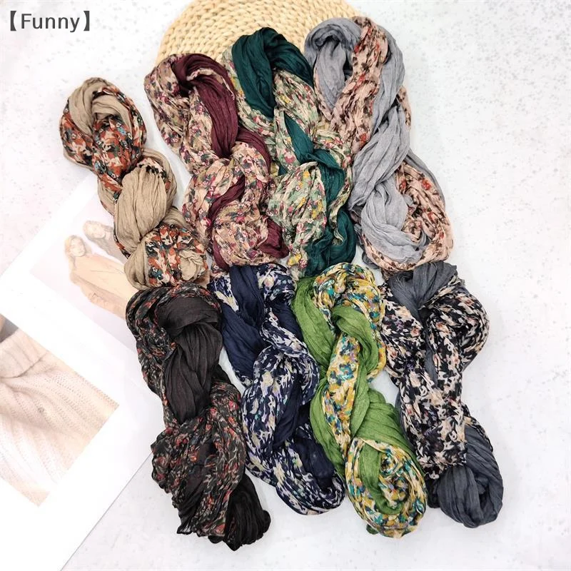 ómGrappig zasNieuwe sjaal Katoen Hennep Gradiënt Blauw Retro Veelzijdig Bedrukt Dames Lange vouw Sjaal Zacht Modieus Trend 180x90cm