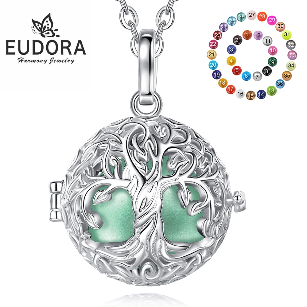 

Eudora 18mm Harmony Ball Tree of Life Cage Pendant Pregnancy Bola Angel Caller Baby Chime Ball Necklace Jewelry for Women Gift