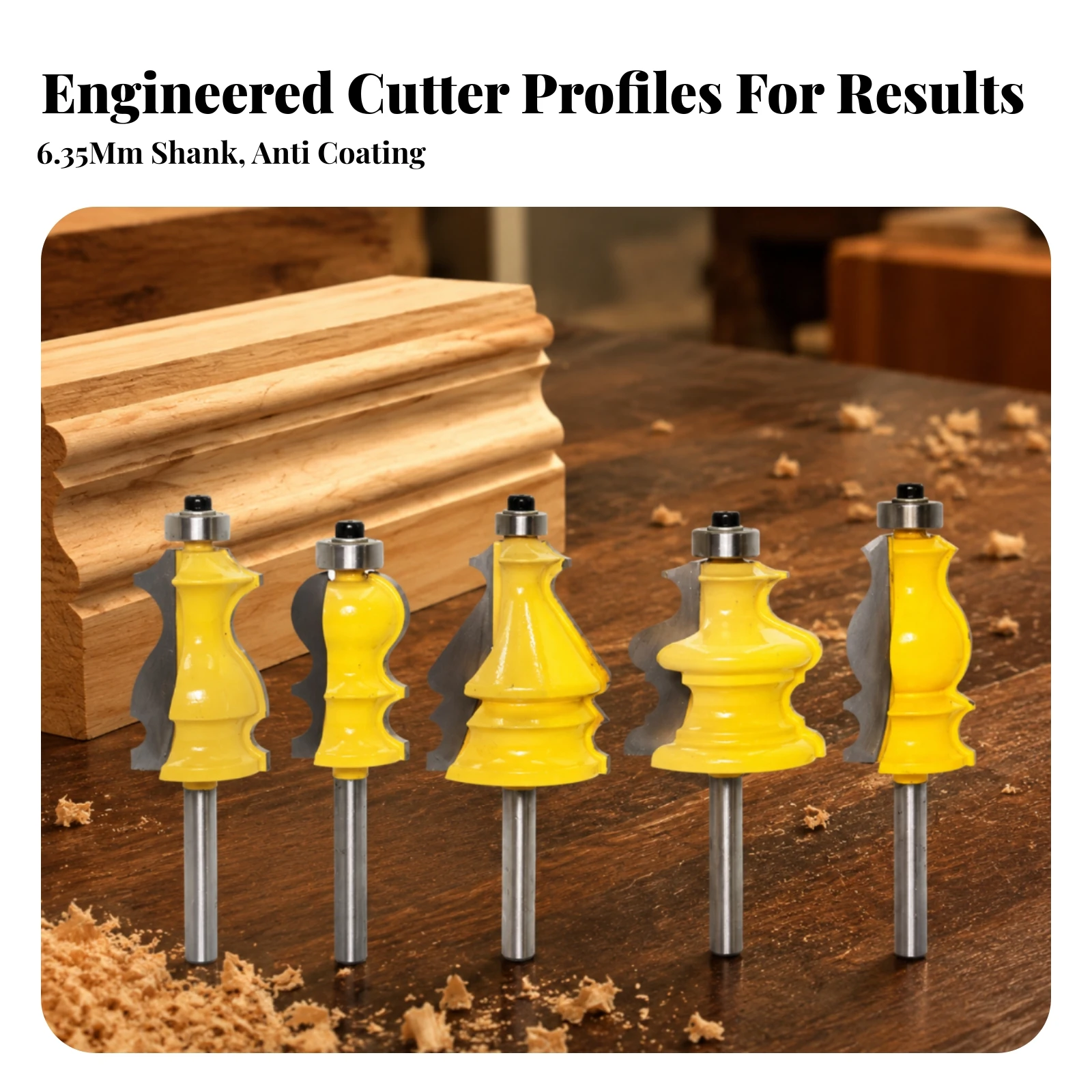 5 Pieces Woodworking Router Bit with 1/4-Inch Shank Long-Lasting Decorative Molding Router Bit Versatile Professional-Grade