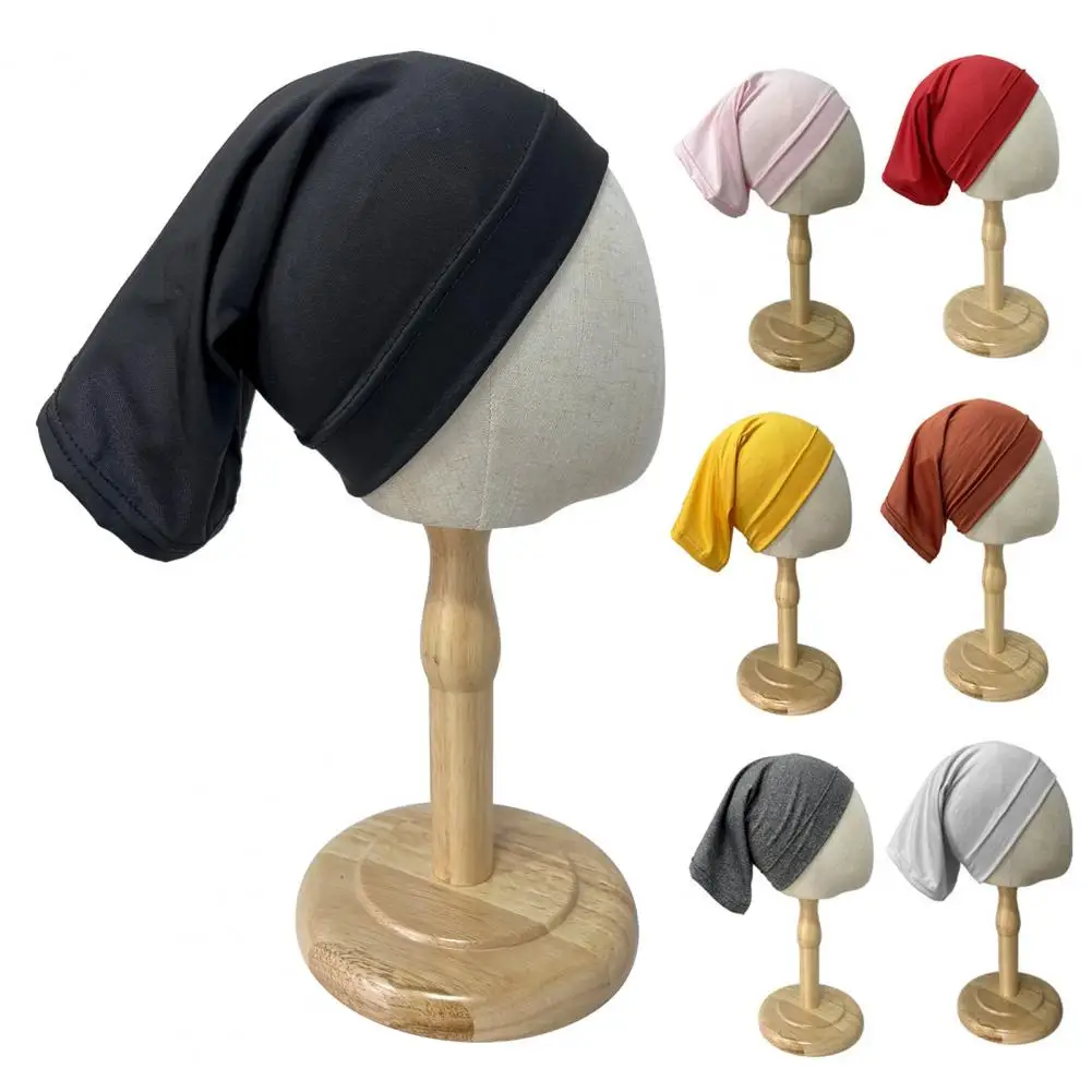 Muslim Hijab Caps Ramadan Hijab Undercap Head Cover Single Layer Hip Hop Slouchy Scalp Hat Hollow Beanie Outdoor Piled Skullcap