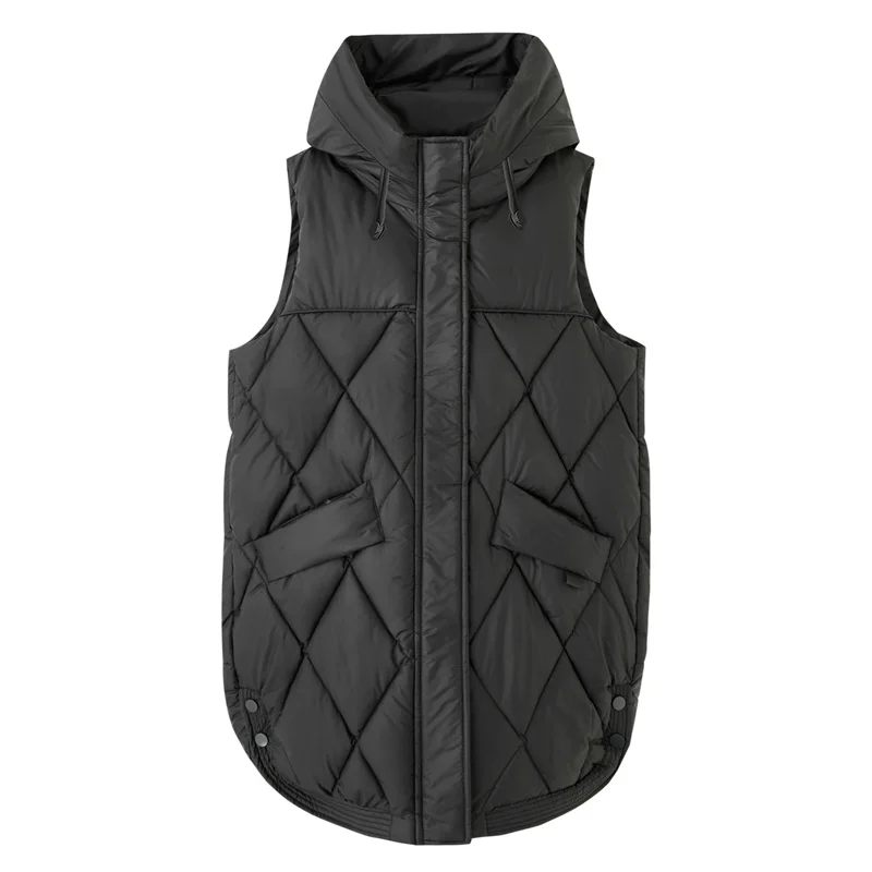 Frauen Mit Kapuze Weste Herbst Winter Mantel Neue Mode Gepolsterte Unten Baumwolle Weste Dicke Warme Ärmellose Jacke Weibliche Lose Outwear