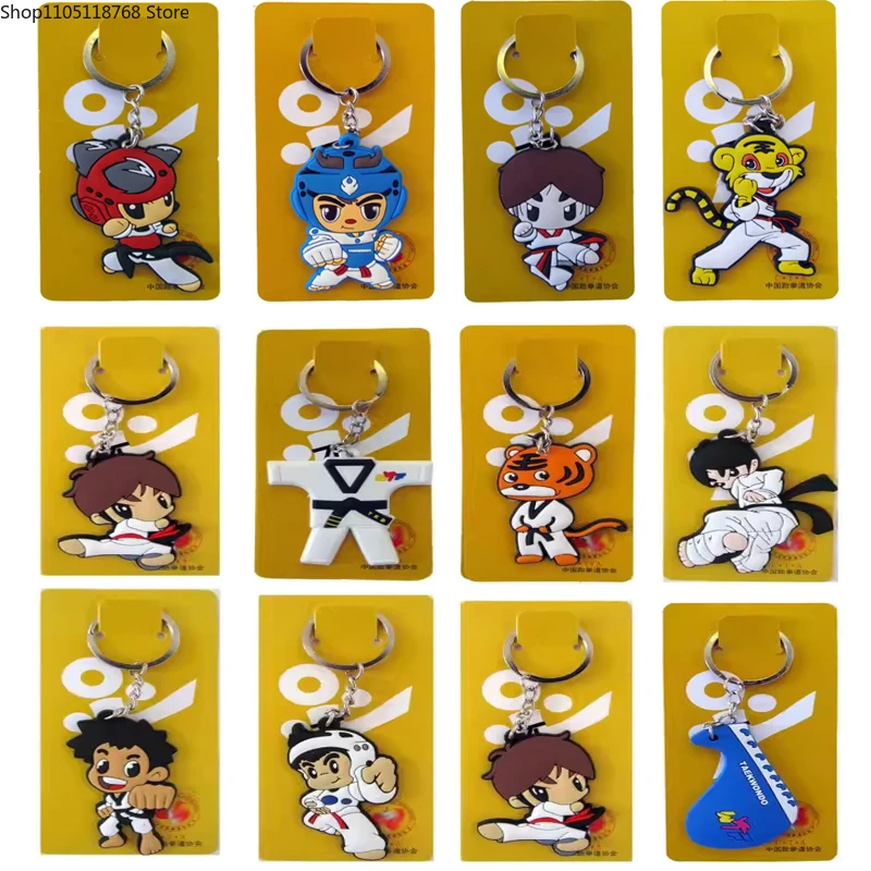 12 Pcs Taekwondo Keychain Souvenir Cartoon Sport Gifts for Birthday Keepsake Pendant Key Button Key Ring