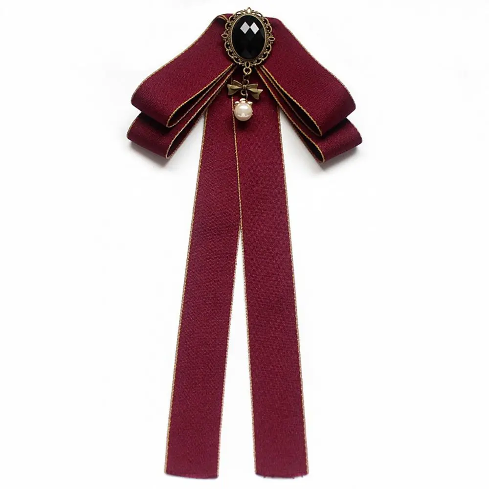 

Chic Elegant Costume Pearl Tassel Diamod Bow Tie Cravat Collar Pin Brooch