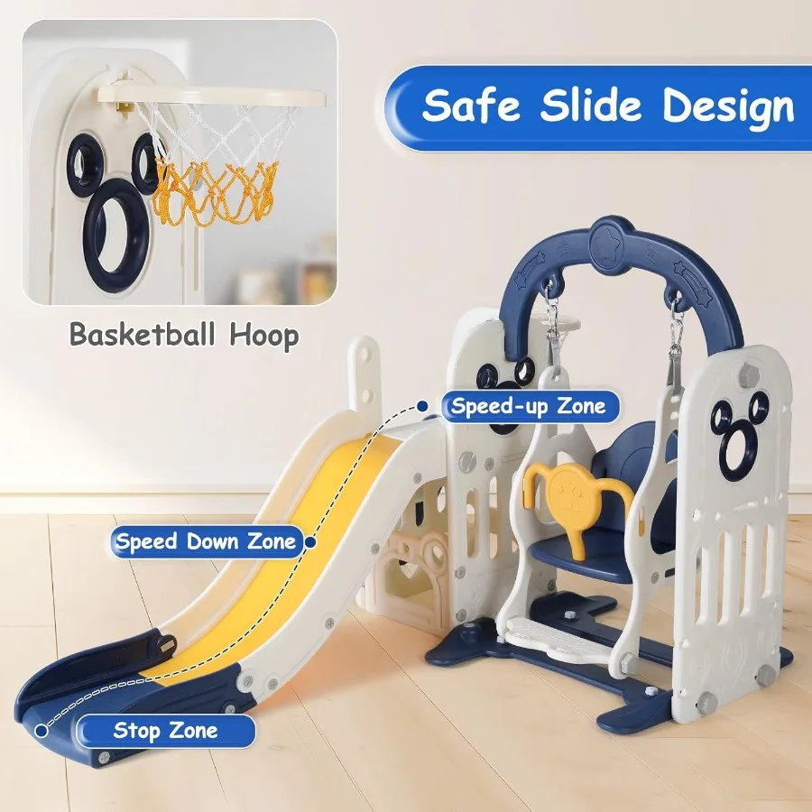 7-in-1-Rutsche und Schaukelset für Kleinkinder, freistehendes Rutsche-Kletterspielset mit Basketballkorb, Kleinkind-Spielplatz für drinnen und draußen