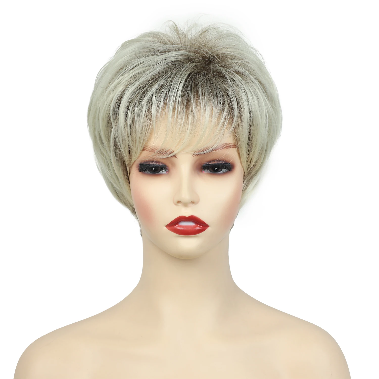 Pixie Cut Hairstyle Short Gray Wigs for Women Fashion Grey Ombre Synthetic Wigs Natural As Real Hair Heat Resistant Mommy Wigs