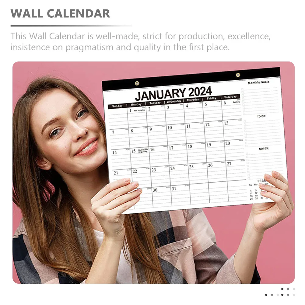 

2024 Wall Calendar Household Hanging Desk Clear Printed Monthly Daily Home Office Accessory Black Classic Practical Quality