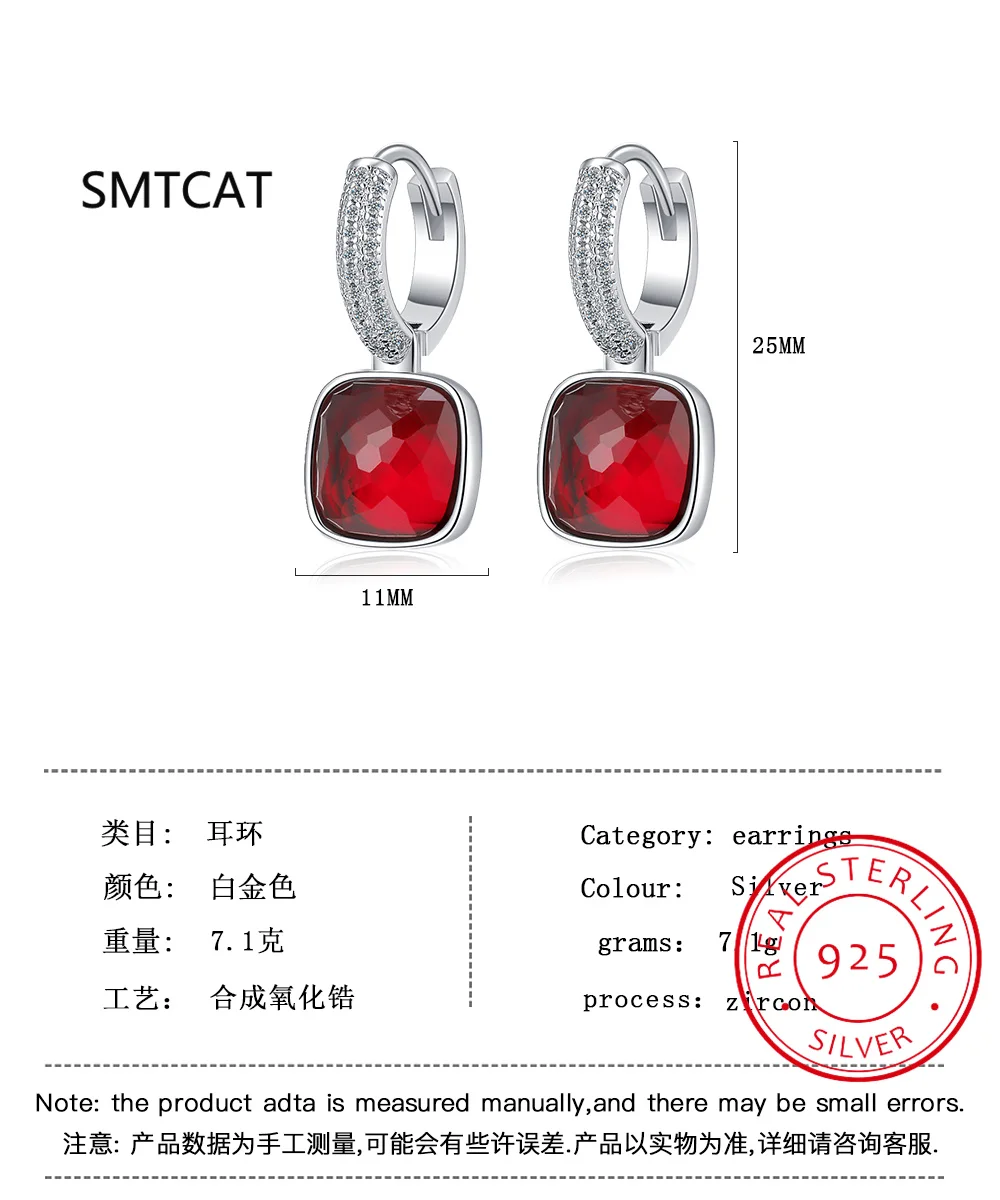925 Sterling Silver Multicolor Square Earrings AAAAA Zircon Circle Earrings Cute Girls Fashion Exquisite Jewelry Wholesale