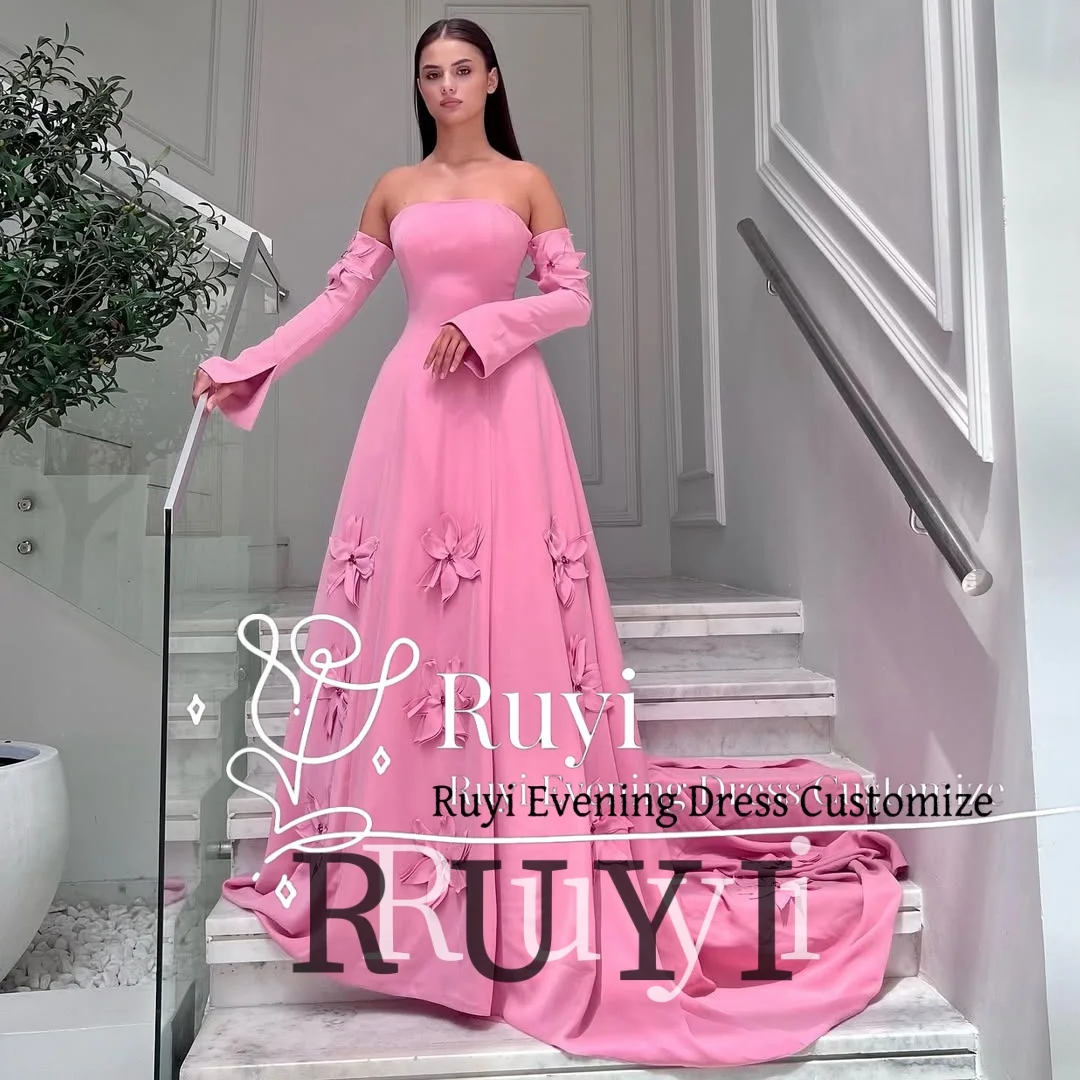 

Индивидуальные вечерние платья с длинными рукавами и цветами ручной работы, роскошное элегантное вечернее платье без бретелек 2025 года, свадебное платье для выпускного вечера