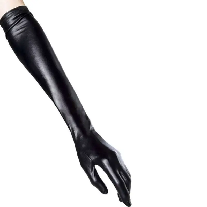 Long Gloves In Leather Optics One Size Black - Black