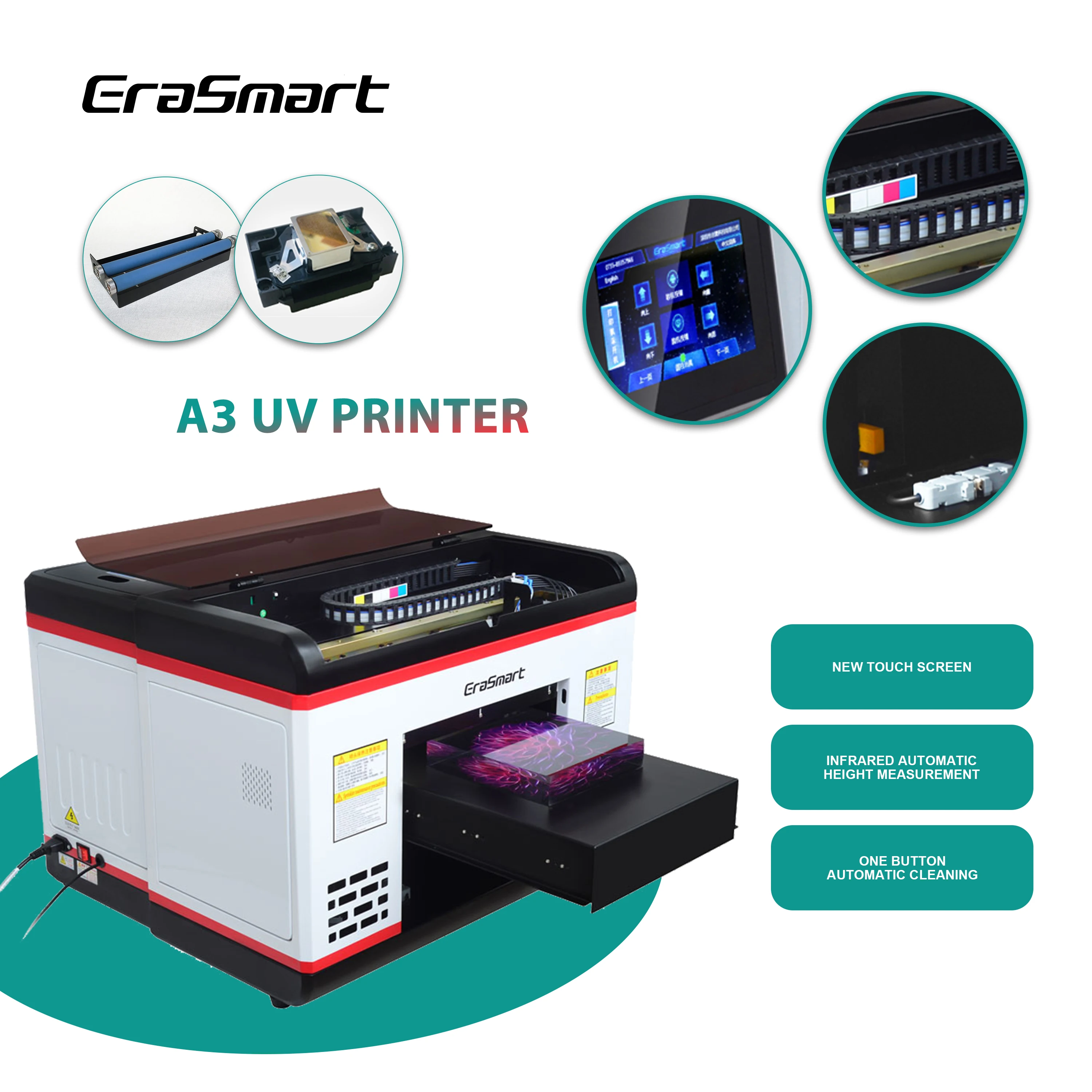 EraSmart A3 Desktop Flatbed UV พิมพ์สำหรับโทรศัพท์กรณี