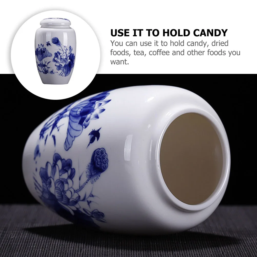 

Blue and White Porcelain Tea Canister Ceramic Storage Jar Decorative Desktop Canister Multi-Function Household Tea