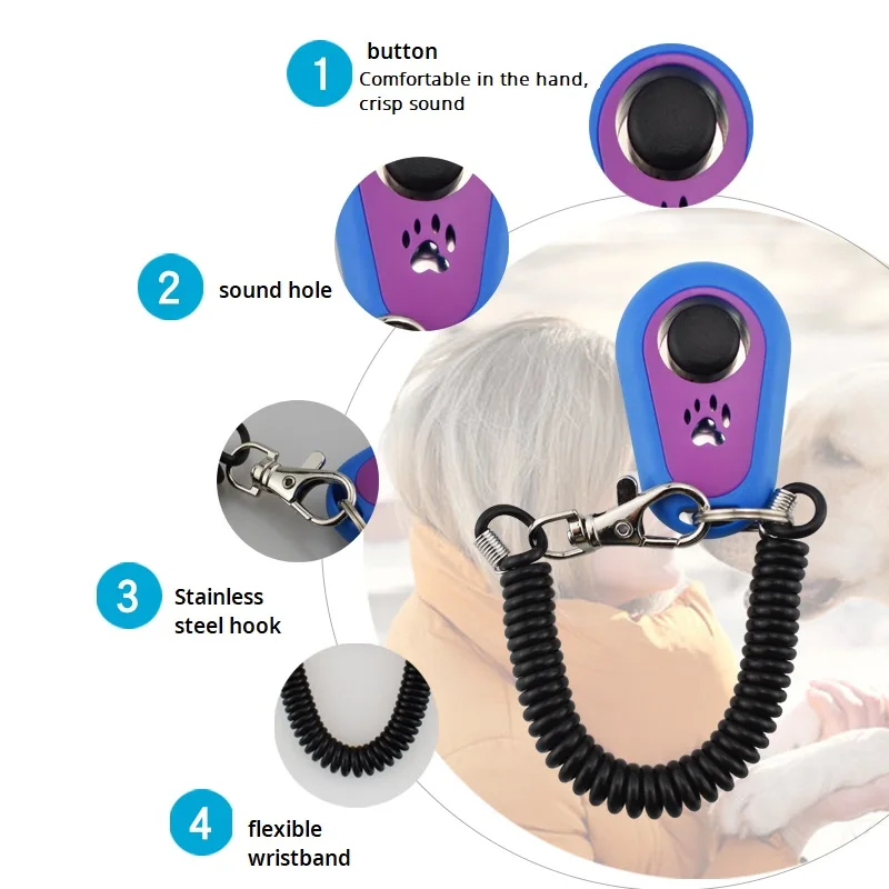 جهاز نقر لتدريب الحيوانات الأليفة، صوت عالي الألوان مع سوار معصم أسود #5