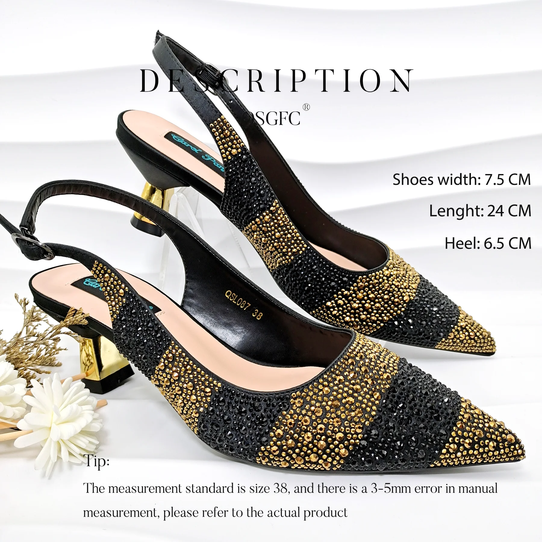 QSGFC Ladies High Quality Women\'s Pumps A Pair shoes Or set Italian Fashion Design Black Gold Color Bag For Nigeria Wedding