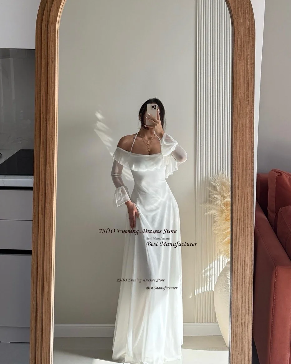 ZHIO новый дизайн, Иллюзионное вечернее платье из органзы с открытыми плечами и рюшами, вечернее платье трапециевидной формы с длинными рукавами, платье для выпускного вечера для женщин по индивидуальному заказу
