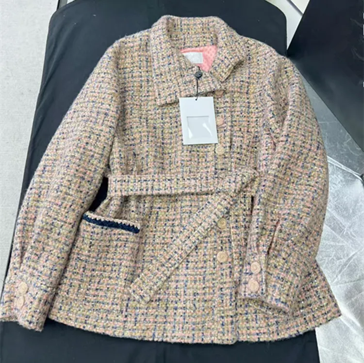 

Customization European women's fashion spring new collection Long-sleeved single-button tweed coat paired wide-leg pants suit