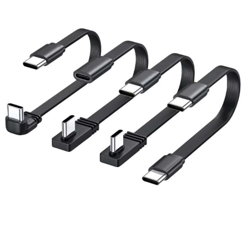 Soft double type-c data cable elbow Android flat car charger Bao 100w super fast charging cable short line