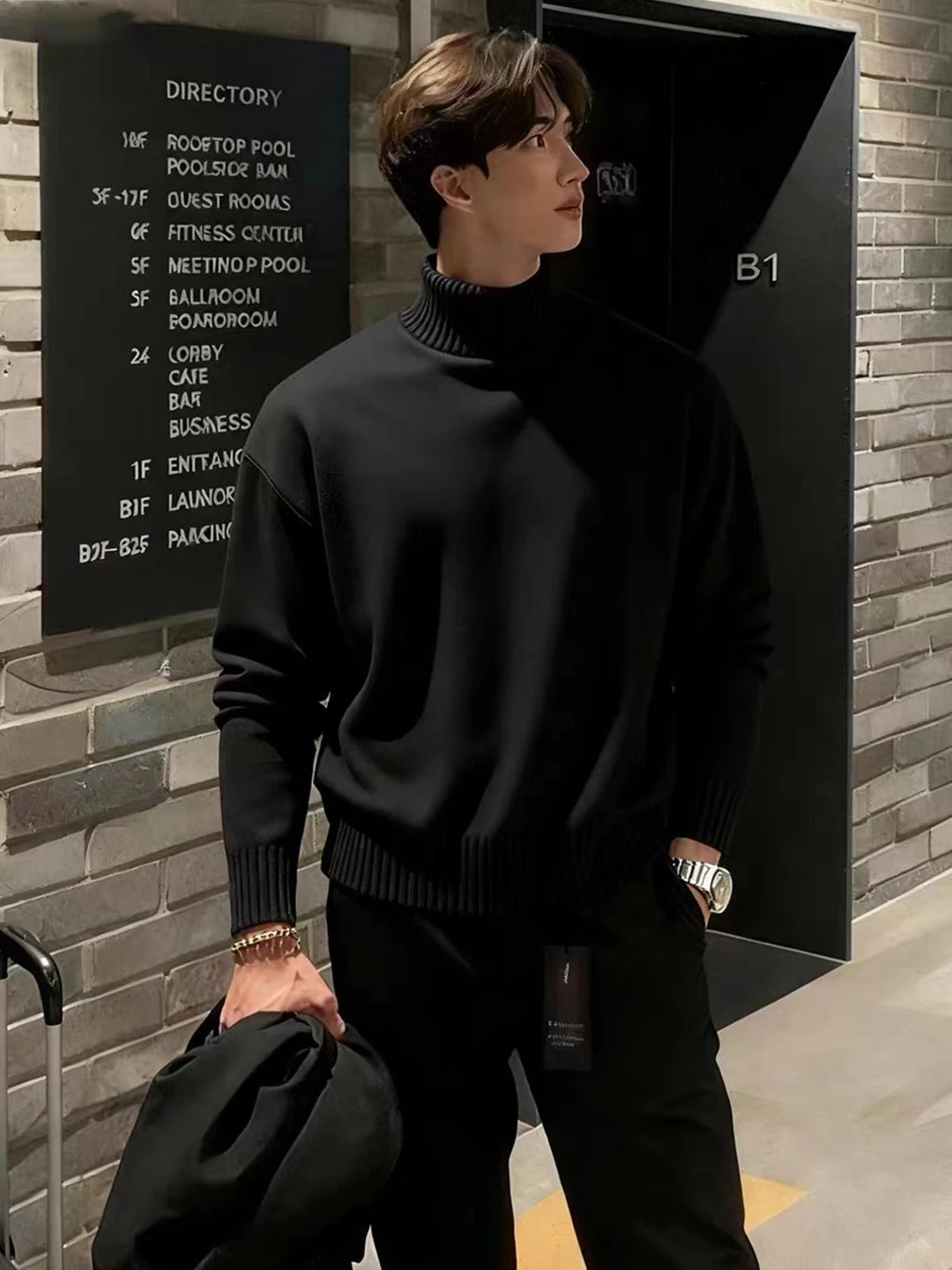 

Bla High Collar Thiened Warm Knitted Sweater for Men Loose Fit Comfortable Lazy Sle Winter Autumn Season ential