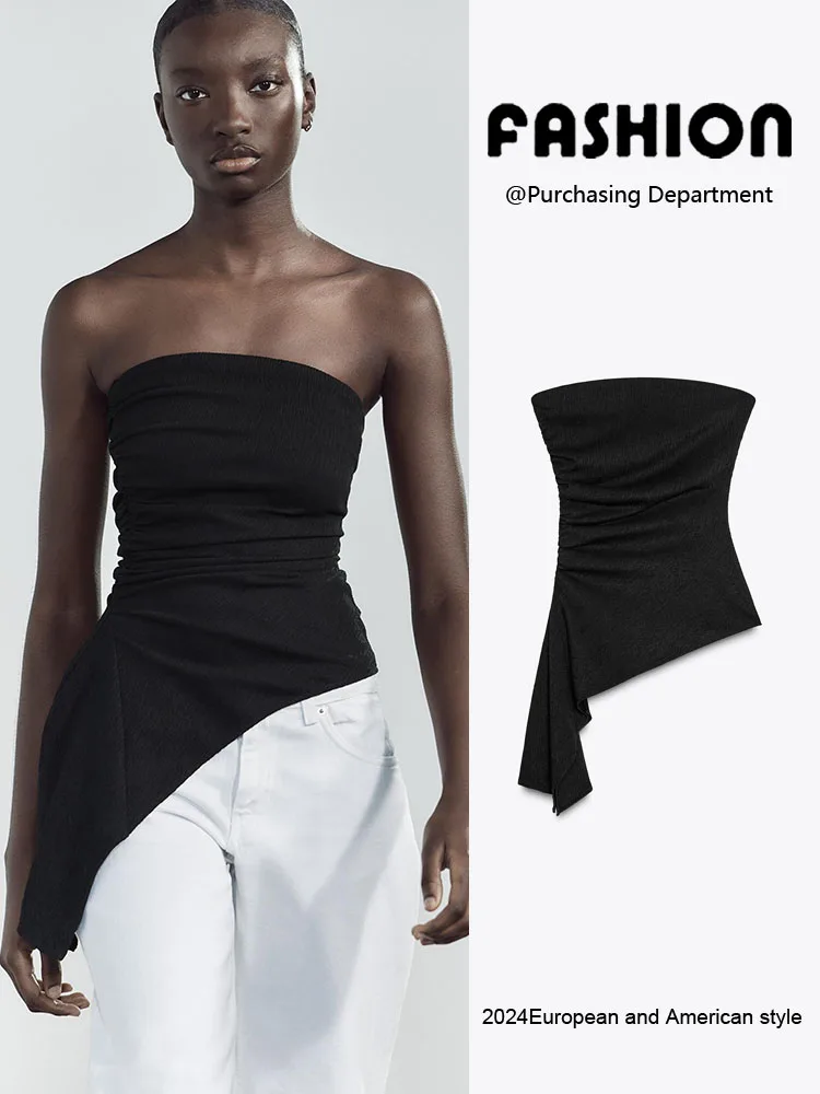 

Новый летний женский облегающий топ с прямым воротником и запахом на плечах, цельный топ обычной длины