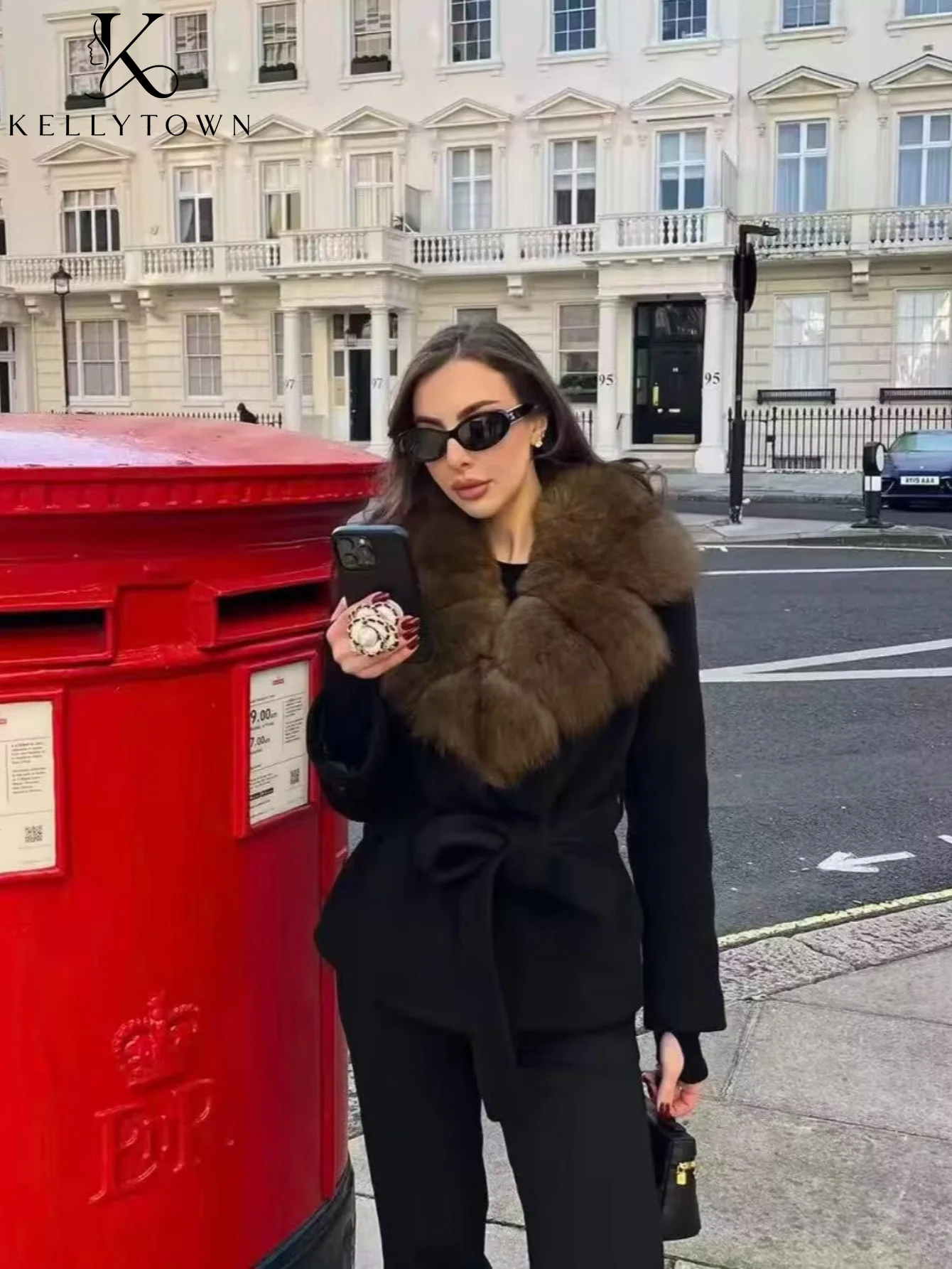 2026 Chic Trim Fur Collar Woolen Coat Women Fluffy Lapel Collar Tie Waist Overcoat Thick Warm Cardigan Winter Wool Wrap Coat