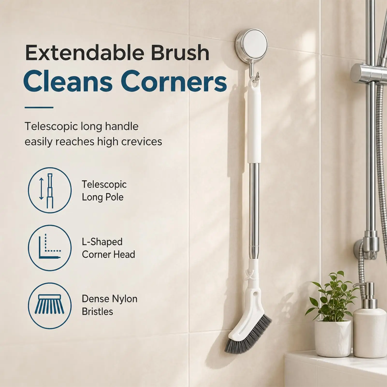 Telescopic Cleaning Magic Brush Long Handle Narrow Gap Scrubber for Window Tracks Tile Grout Bathroom Kitchen