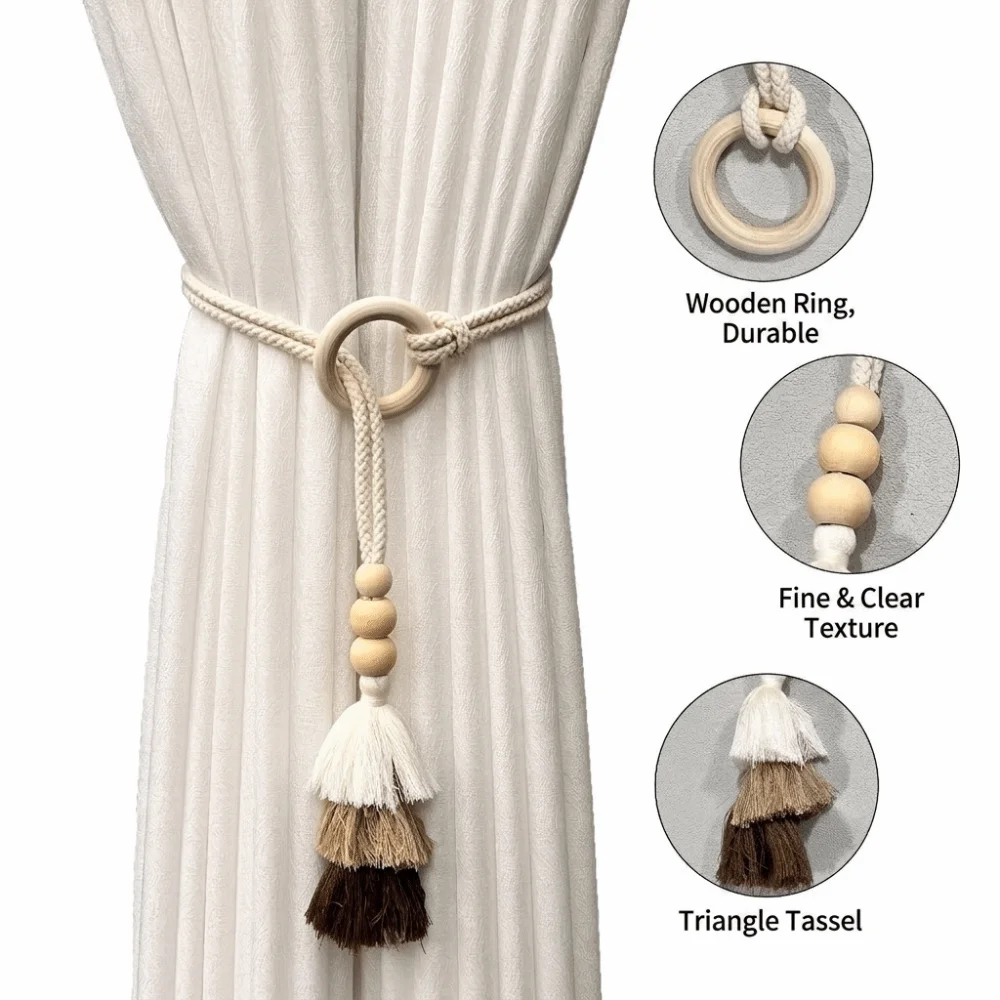 Bohemia Curtain Tieback No Punch Three-color Rainbow Curtain Tie Buckle Strap with Magnetic Buckles French Tassel