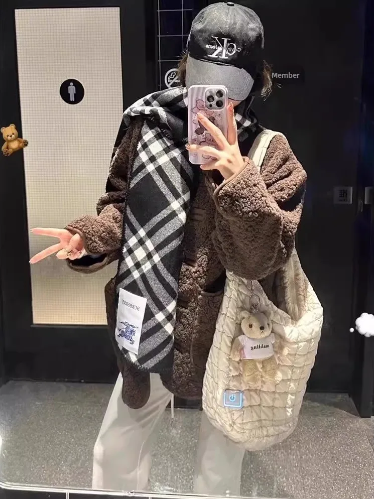 

Зимняя шуба из овечьего меха, бархатная шуба с имитацией ягненка, женская верхняя одежда из натуральной кожи и меха, кофейного цвета, Ne...