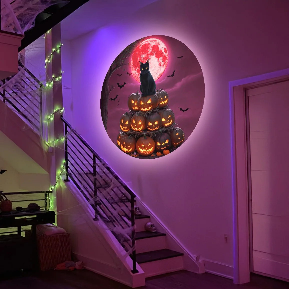 Proyector de luz LED para Halloween con patrones de cabeza de gato y calabaza, adecuado para crear un ambiente de dormitorio de Halloween
