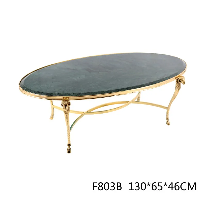 Custom brand design copper leg table indoor hotel villa living room glass marble decorative oval stainless steel coffee table