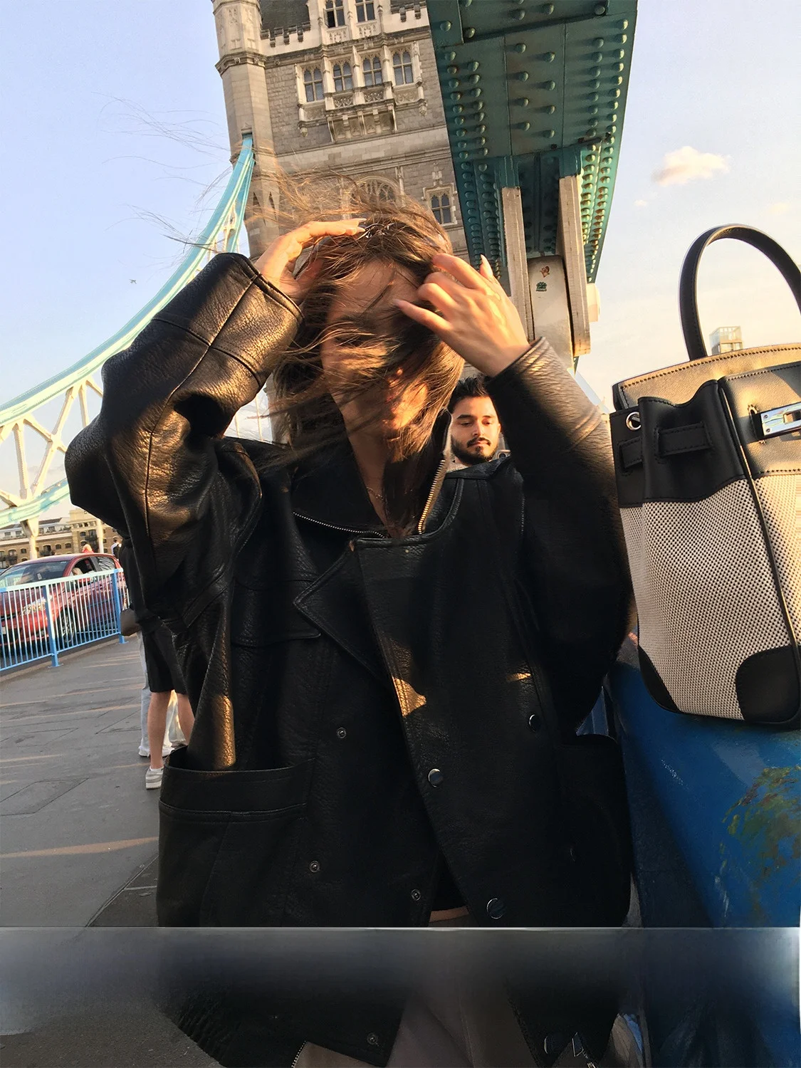 

Xinlei Lin YL Double-breasted ort Jaet Coat PU Leather Commute Sle Loose Fit Long Sve Flip Collar Regular Length