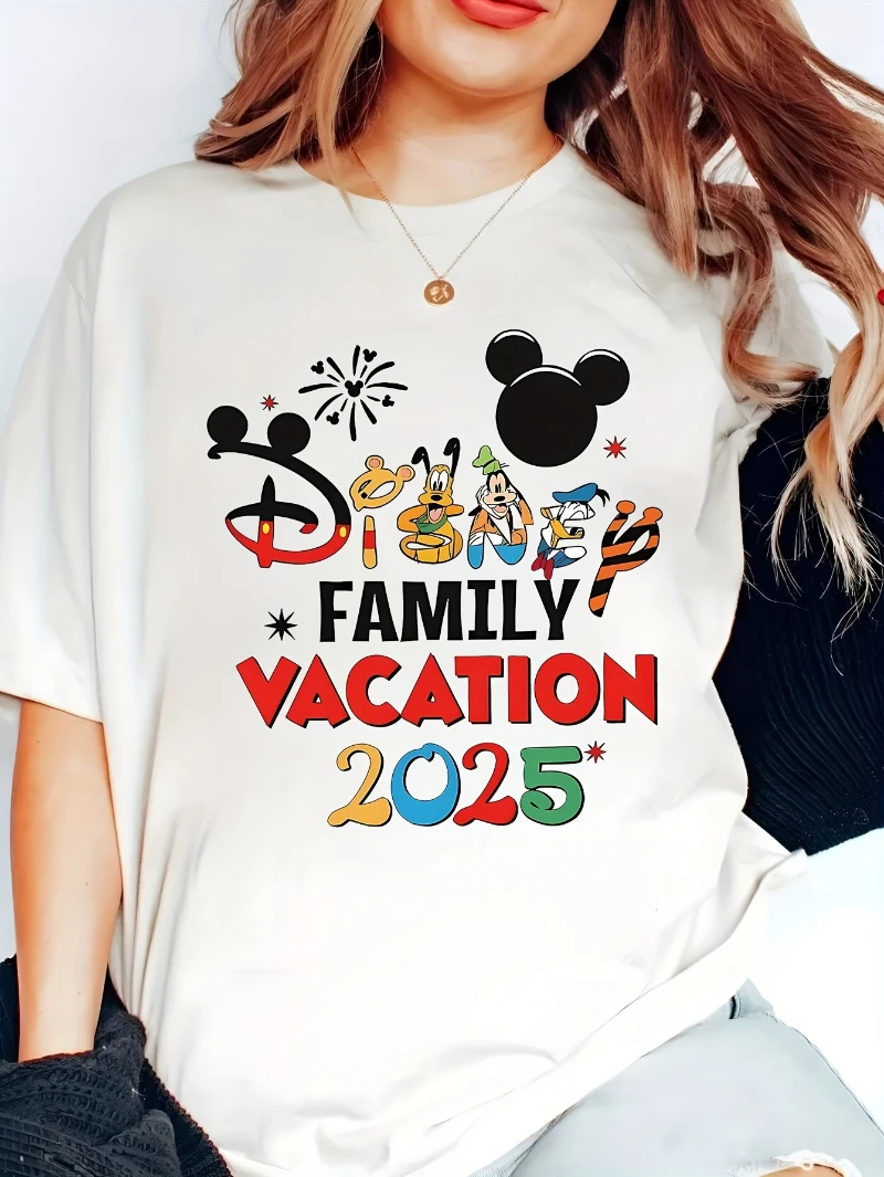 

Высококачественные футболки с принтом Disney Authorizes для торжеств Диснея, летние женские повседневные футболки с короткими рукавами