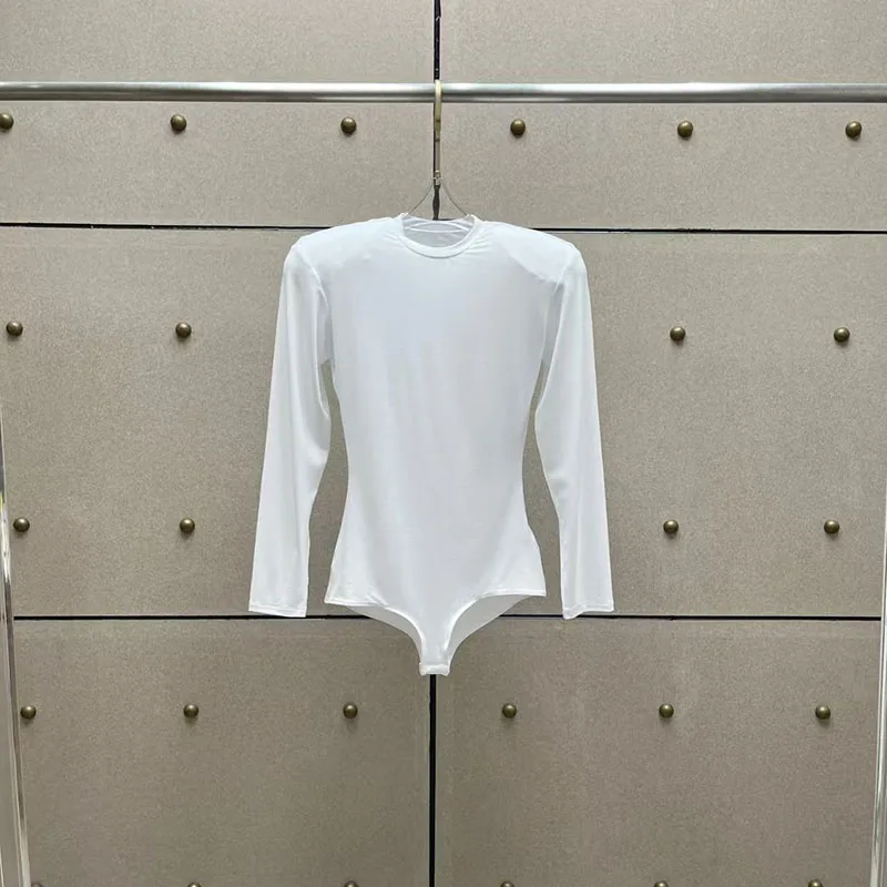 

Женский комбинезон-топ с круглым вырезом, подплечниками и вышивкой, высококачественная повседневная футболка с длинным рукавом, новинка весны 2026