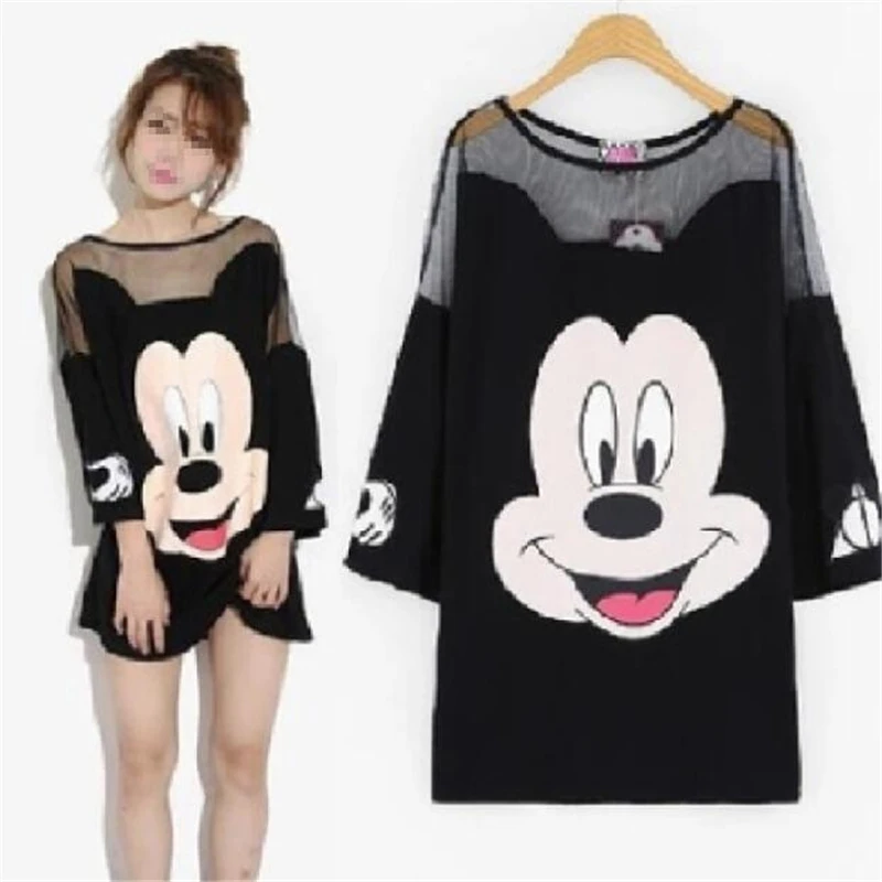 Summer Cartoon Top Mickey printingT Shirt Black Fashion Women T-Shirt Short Sleeve Tee Top Harajuku Tshirt Female Sexy dress