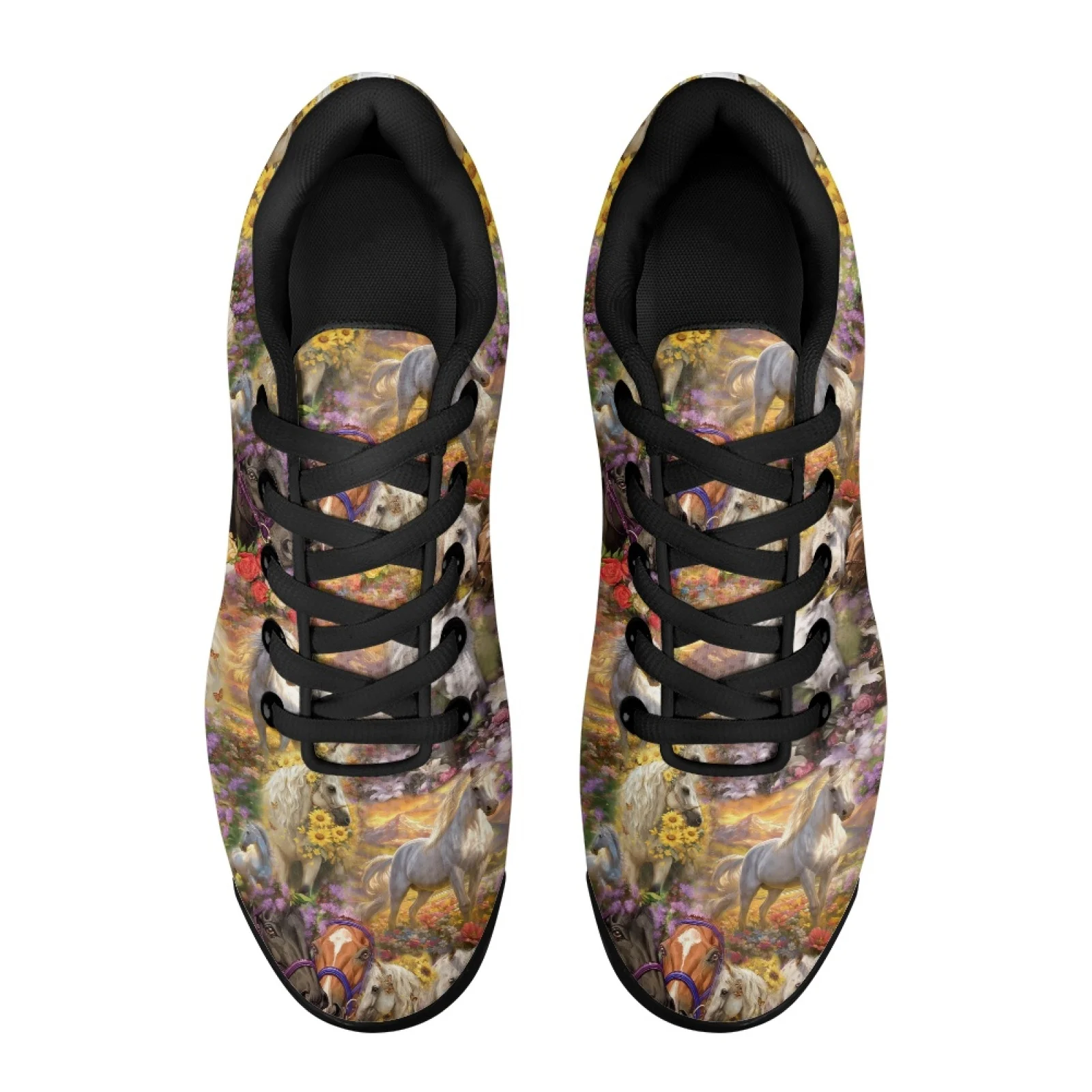 PENSTROLL Horses Wildflowers Breathable Athletic Sneakers Tennis Fashion Sneakers for Men Lightweight Walking Shoes