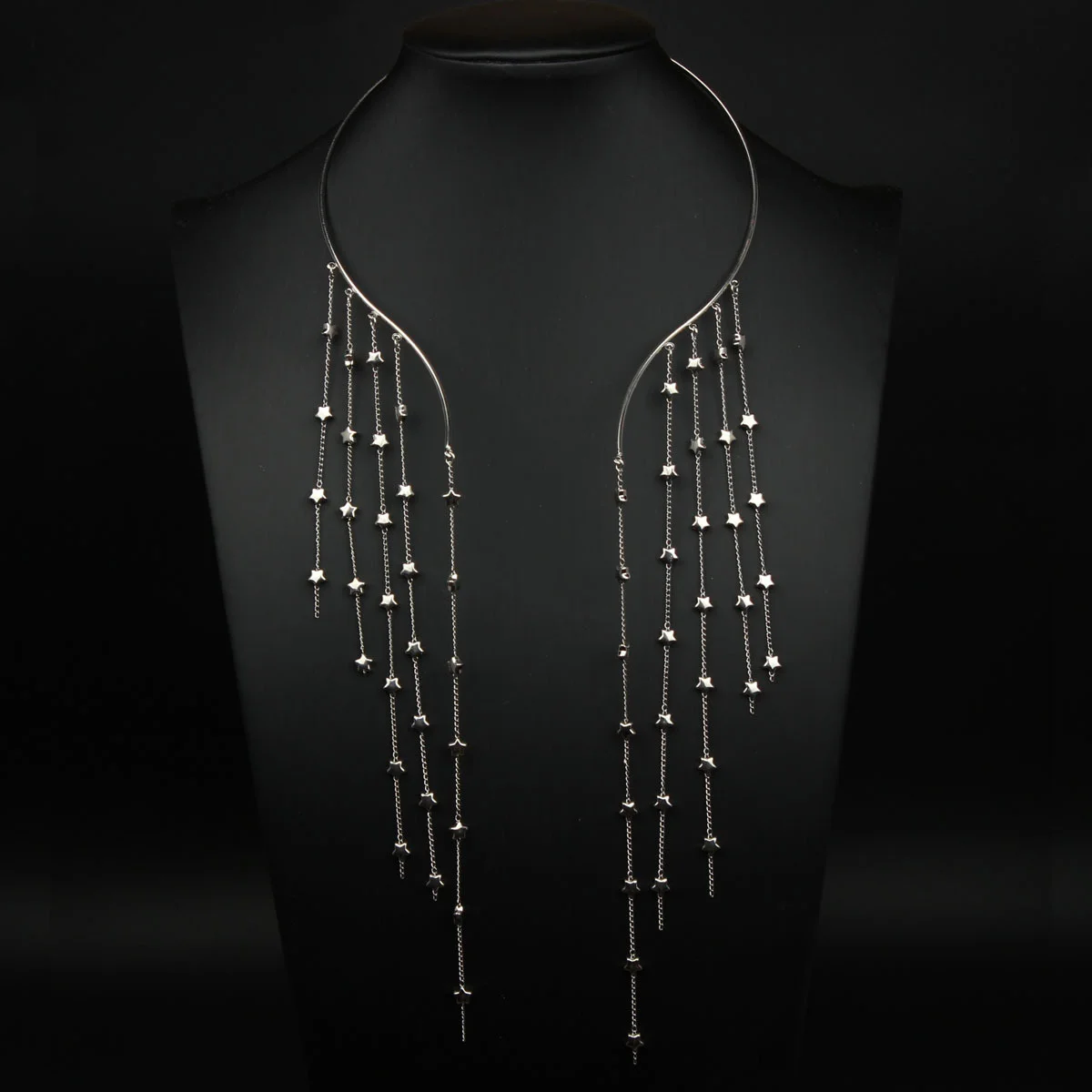 Niche design open collar, multi-layered long chain tassel collar, exaggerated drape, high-end women's clavicle necklace