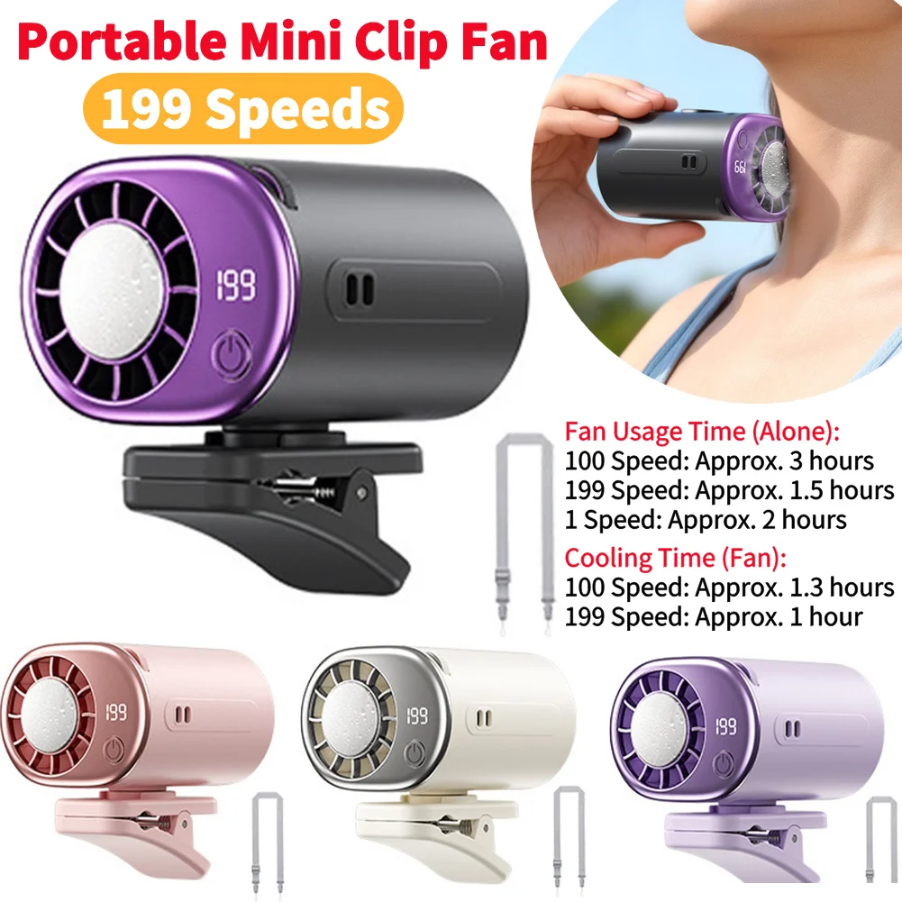 Mini Clip Fan Outdoor Clip Umbrella Fan 199 Speed Waist Clip Electric fan 360° USB Rechargeable Desktop Cooling Fan Car Clip Fan