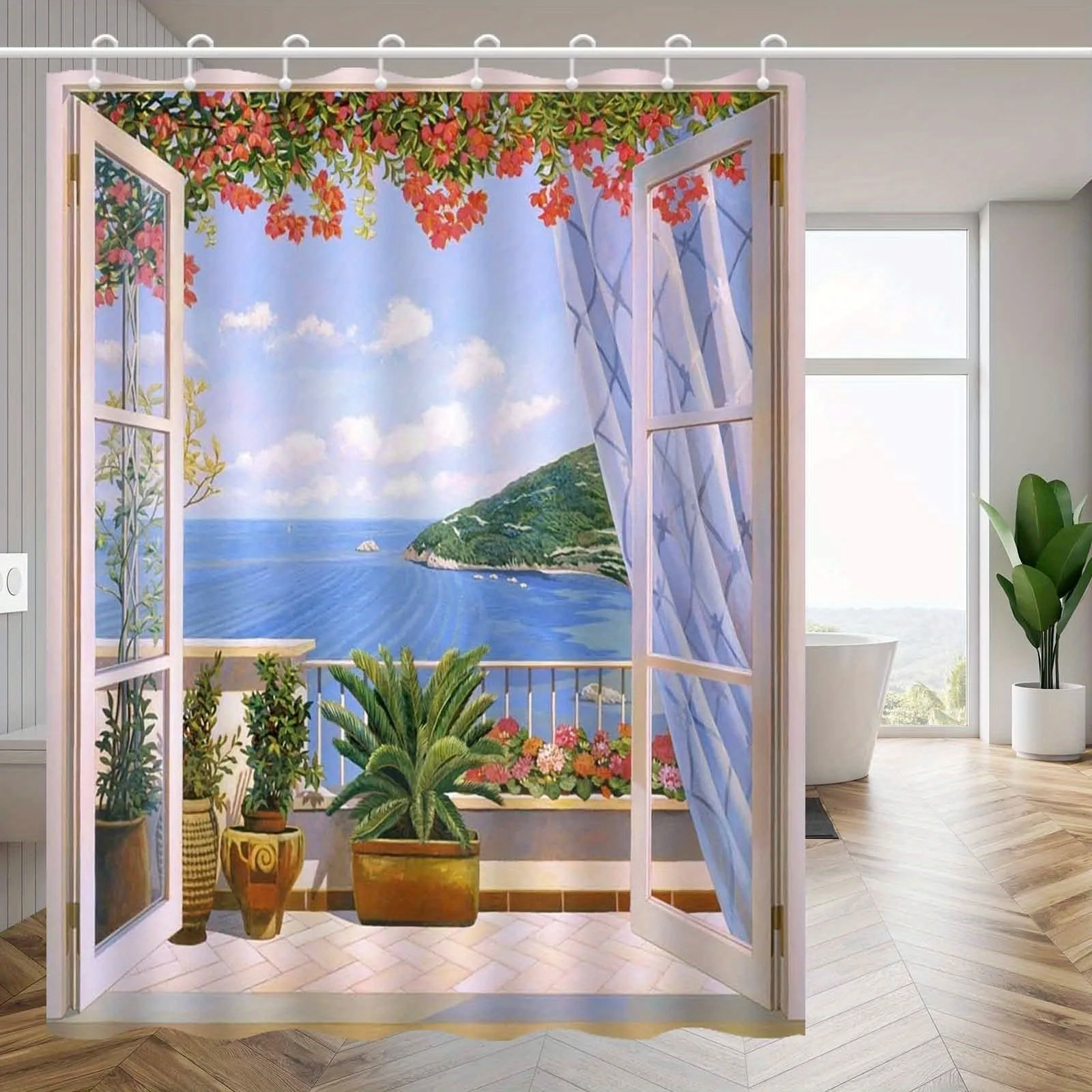 

Красивая занавеска для душа с видом на море, моющаяся грязеотталкивающая насадка для душа, водонепроницаемая полиэстеровая занавеска для ванны