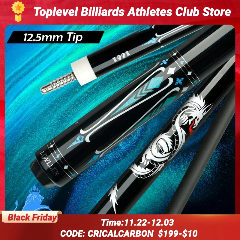 KONLLEN-Carbon Fiber Billiards Cue Stick, Carbon Fiber Shaft, 12.5mm Tip, 147cm, 3/8x8 Radial Pin Joint, Carbon Technology, New