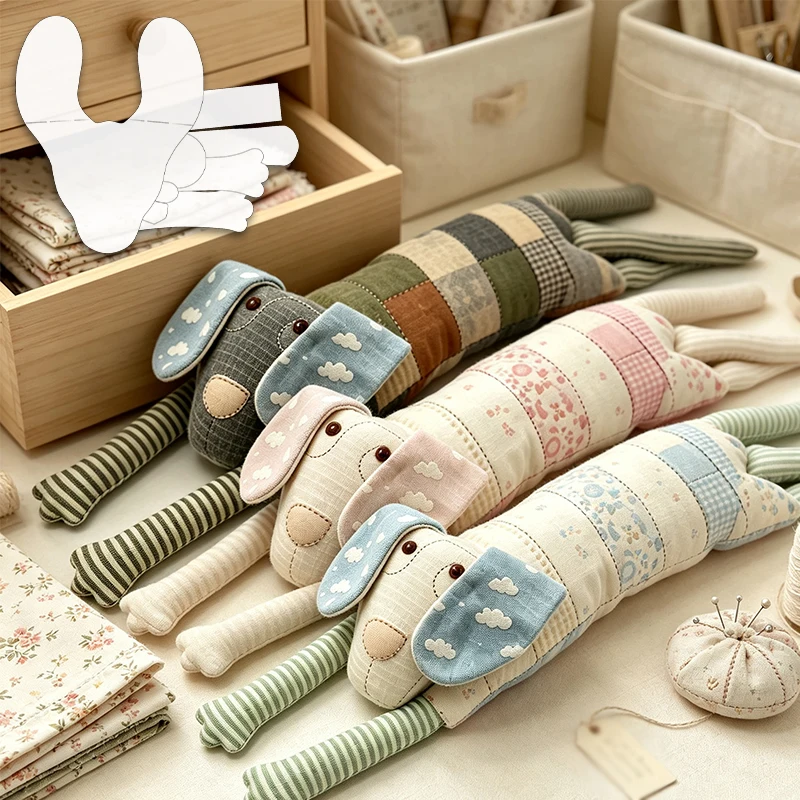 YOMDID 8pcs Lying Dog Sewing Templates, DIY Memory Dog Pattern Doll Making Template Set Comes With English Instruction Manual