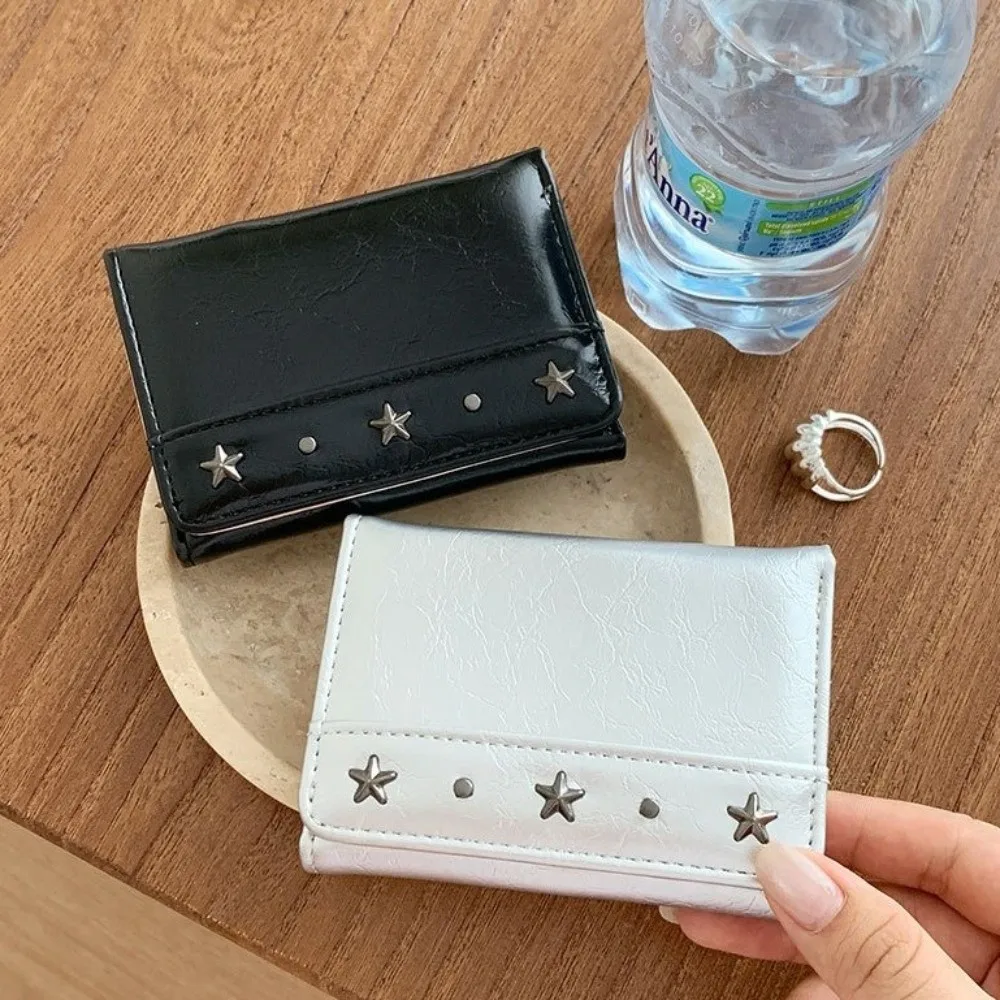 Portable Vintage Style Trifold Wallet PU Leather Compact Size Star Rivet Wallet Multiple Slots Large Capacity Cash Wallet Men