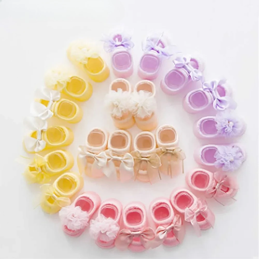 3 Pairs Baby Socks Floor Combed Cotton Bud Silk Flowers Bow Antiskid Ship Rubber Toddler Baby Non-slip Socks Point