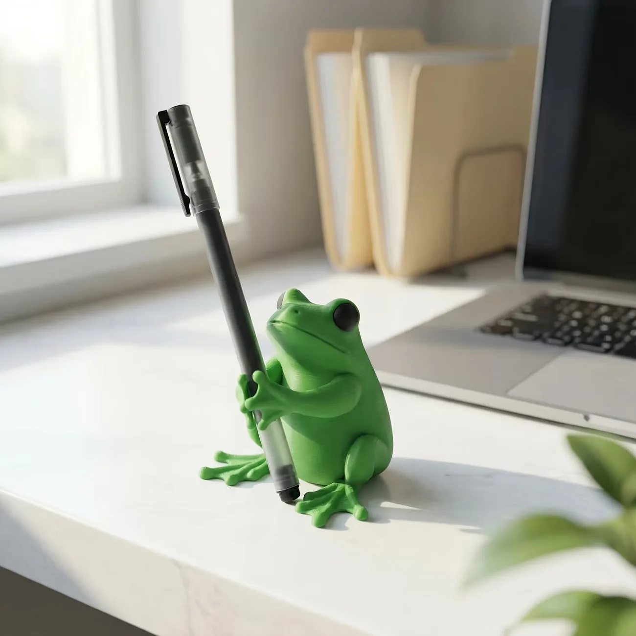 -Adorable 3D Green Frog Pen Holder Multi-Functional Pen Stand Creative Stationery Storage Desktop Decor Frog Lovers Gift