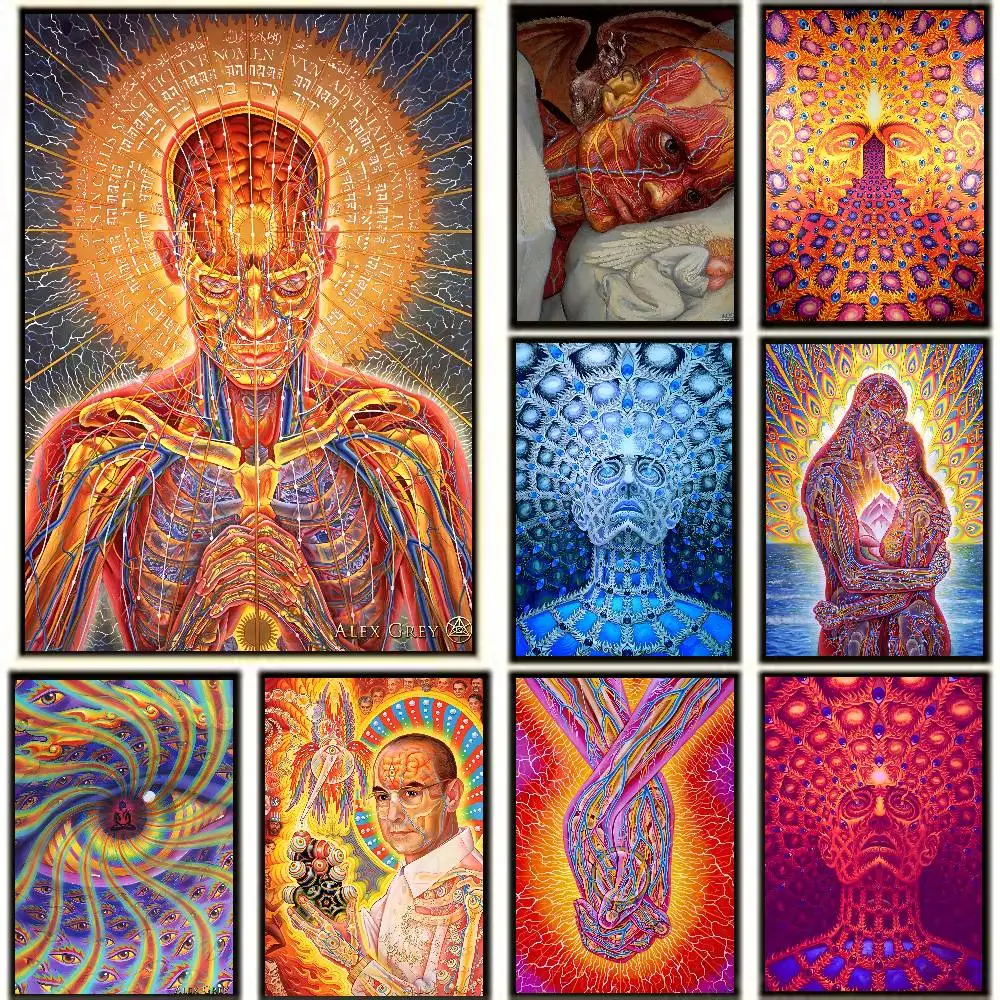 Anime Alex Grey Posters High Quality Self-adhesive Wall Art Decorations Color Prints Sticky