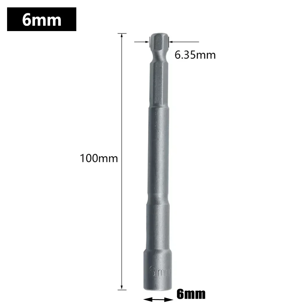 100mm Length Deepen Power Nut Driver Drill Bit 6-19MM Impact Socket Adapter For Power Tools 6.35MM Hex Shank